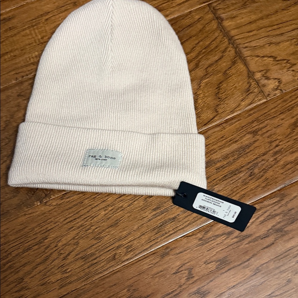 Rag & Bone turtle dove knit beanie soft pink cream color